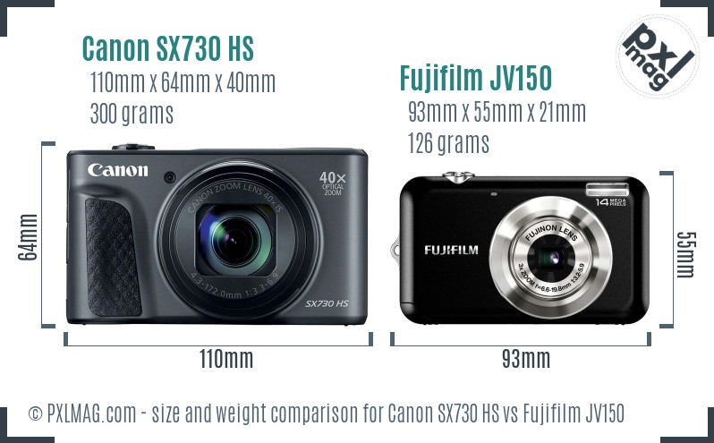 Canon SX730 HS vs Fujifilm JV150 size comparison