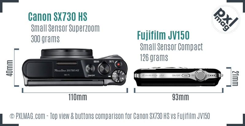 Canon SX730 HS vs Fujifilm JV150 top view buttons comparison