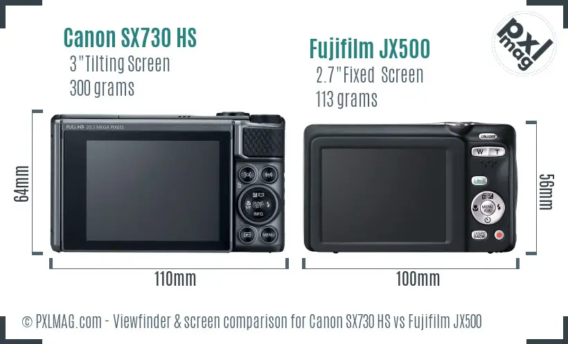 Canon SX730 HS vs Fujifilm JX500 Screen and Viewfinder comparison
