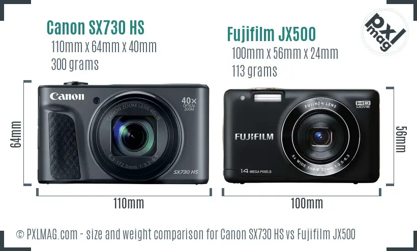Canon SX730 HS vs Fujifilm JX500 size comparison