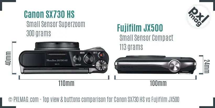 Canon SX730 HS vs Fujifilm JX500 top view buttons comparison