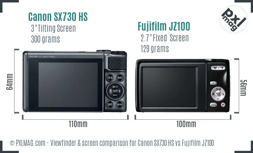 Canon SX730 HS vs Fujifilm JZ100 Screen and Viewfinder comparison