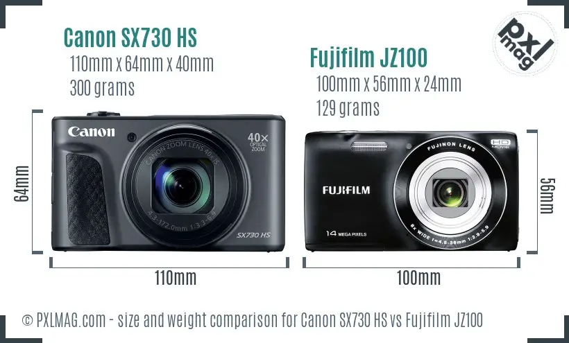 Canon SX730 HS vs Fujifilm JZ100 size comparison