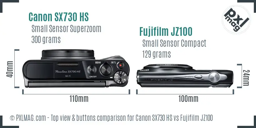 Canon SX730 HS vs Fujifilm JZ100 top view buttons comparison