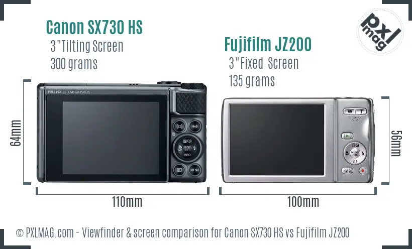Canon SX730 HS vs Fujifilm JZ200 Screen and Viewfinder comparison