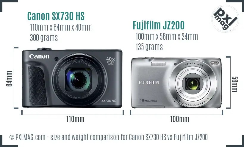Canon SX730 HS vs Fujifilm JZ200 size comparison