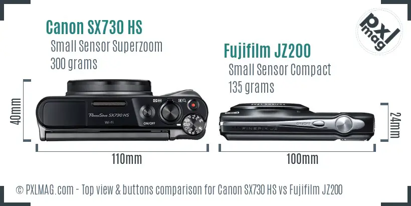 Canon SX730 HS vs Fujifilm JZ200 top view buttons comparison