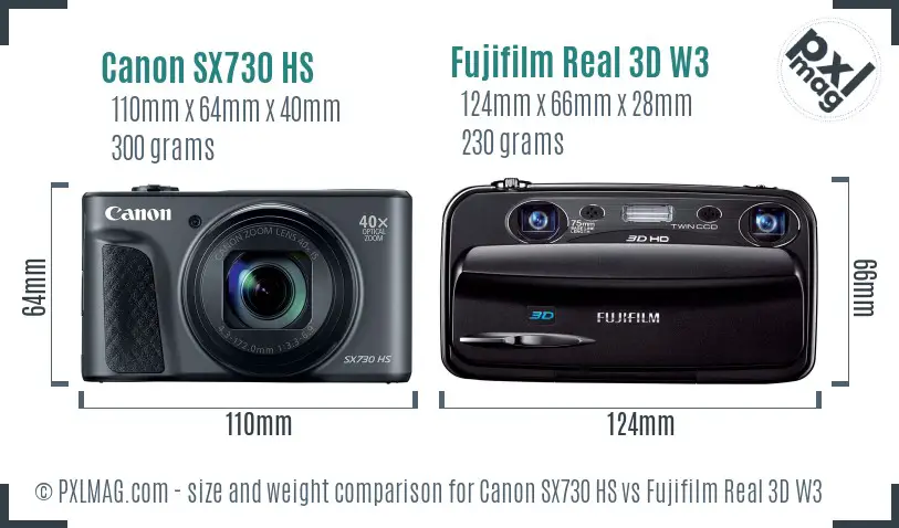 Canon SX730 HS vs Fujifilm Real 3D W3 size comparison Canon SX730 HS vs Fujifilm Real 3D W3 size comparison