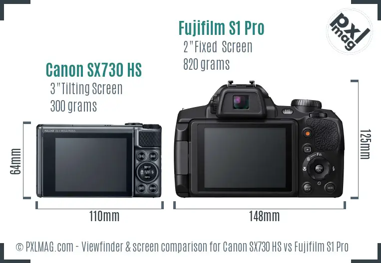 Canon SX730 HS vs Fujifilm S1 Pro Screen and Viewfinder comparison