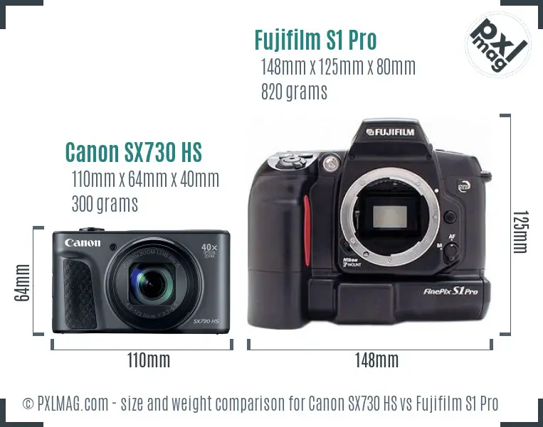 Canon SX730 HS vs Fujifilm S1 Pro size comparison