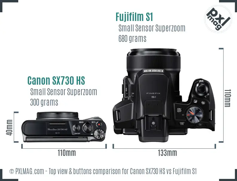 Canon SX730 HS vs Fujifilm S1 top view buttons comparison