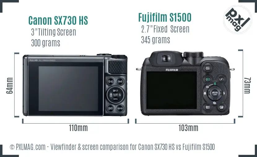 Canon SX730 HS vs Fujifilm S1500 Screen and Viewfinder comparison