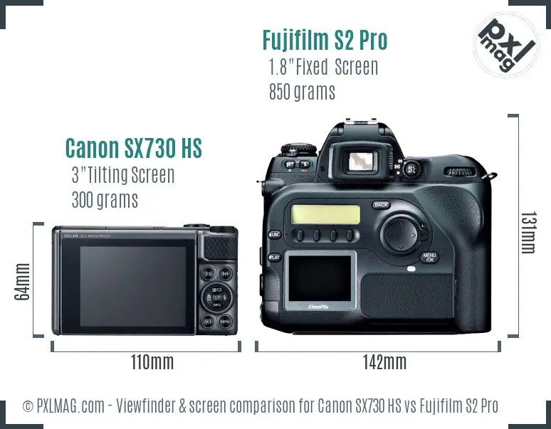 Canon SX730 HS vs Fujifilm S2 Pro Screen and Viewfinder comparison