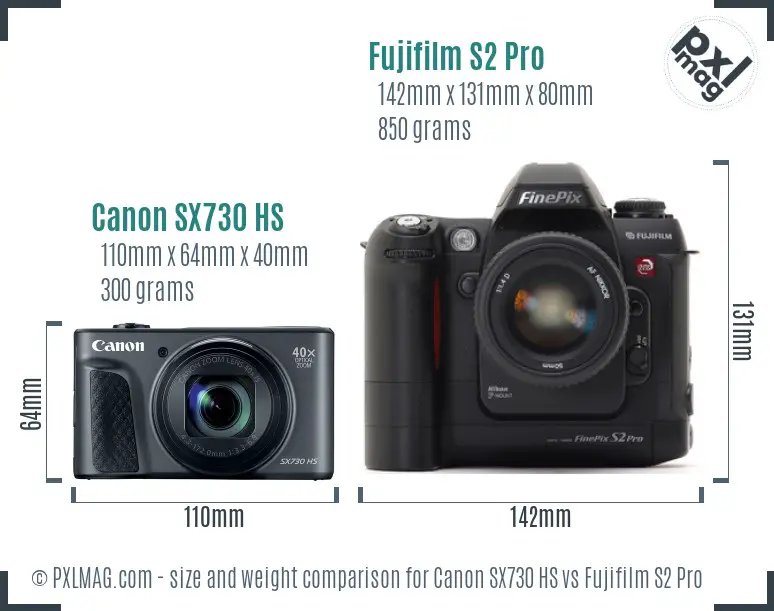 Canon SX730 HS vs Fujifilm S2 Pro size comparison