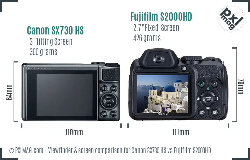 Canon SX730 HS vs Fujifilm S2000HD Screen and Viewfinder comparison