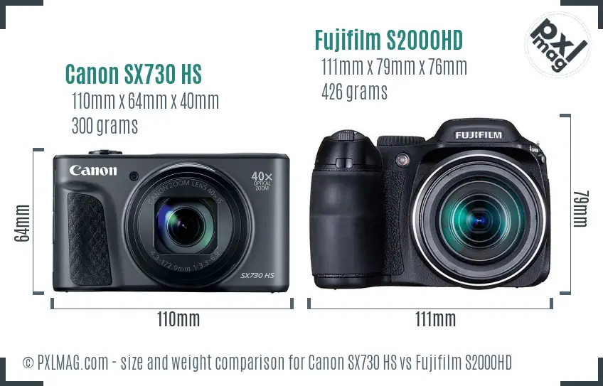 Canon SX730 HS vs Fujifilm S2000HD size comparison