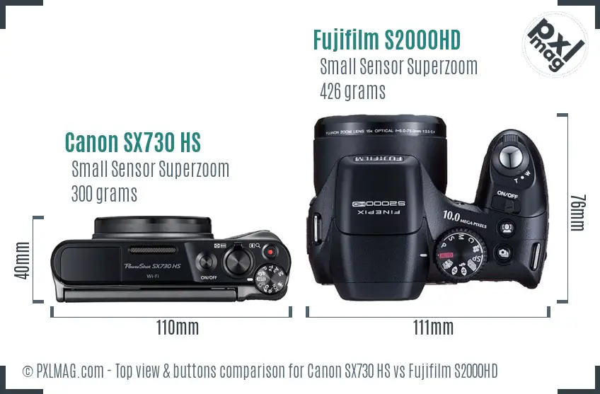 Canon SX730 HS vs Fujifilm S2000HD top view buttons comparison