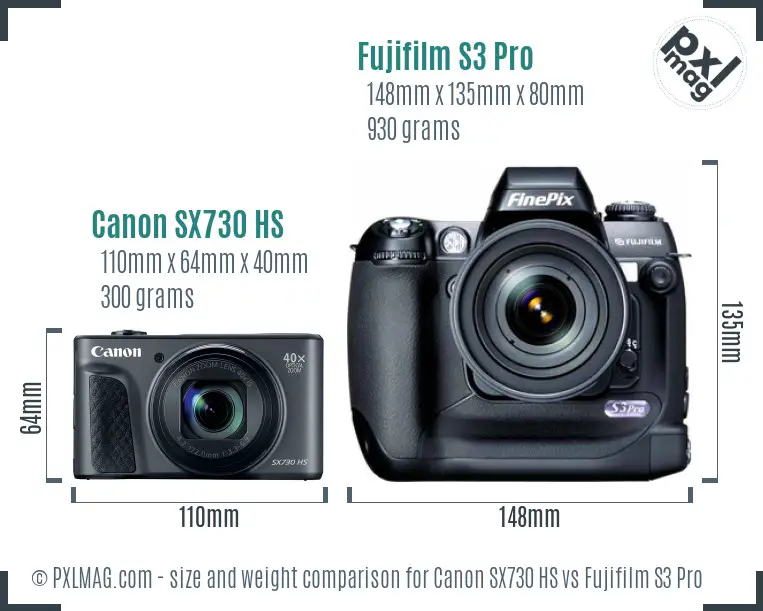 Canon SX730 HS vs Fujifilm S3 Pro size comparison