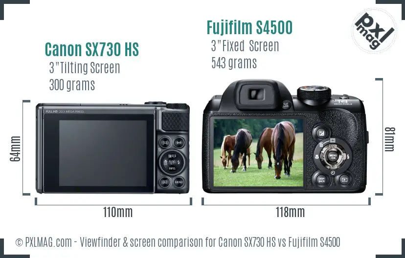 Canon SX730 HS vs Fujifilm S4500 Screen and Viewfinder comparison