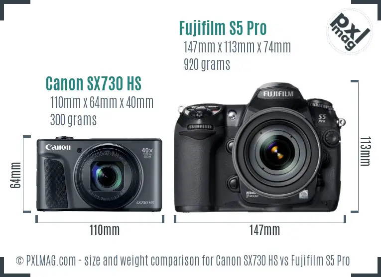 Canon SX730 HS vs Fujifilm S5 Pro size comparison