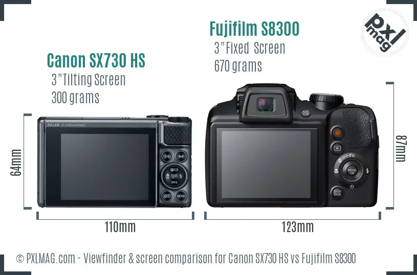 Canon SX730 HS vs Fujifilm S8300 Screen and Viewfinder comparison