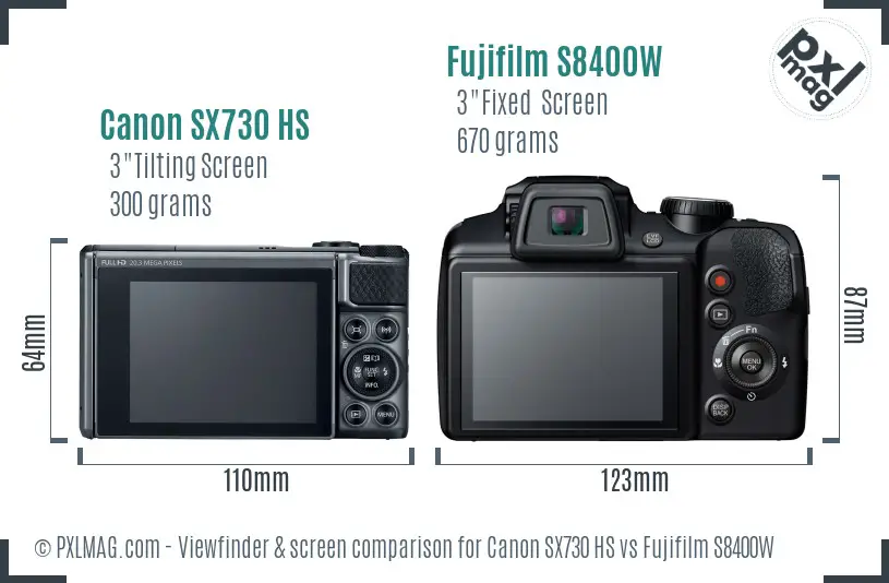 Canon SX730 HS vs Fujifilm S8400W Screen and Viewfinder comparison
