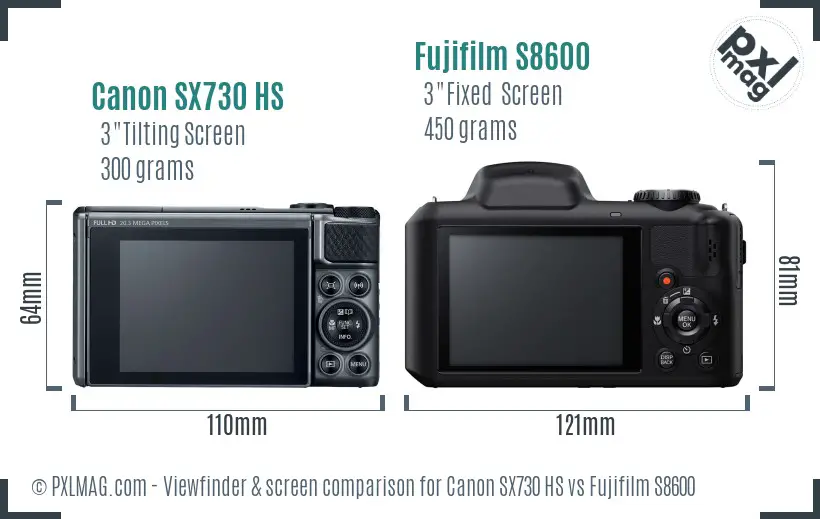 Canon SX730 HS vs Fujifilm S8600 Screen and Viewfinder comparison