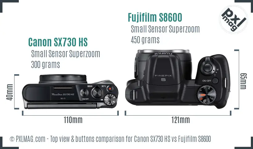 Canon SX730 HS vs Fujifilm S8600 top view buttons comparison