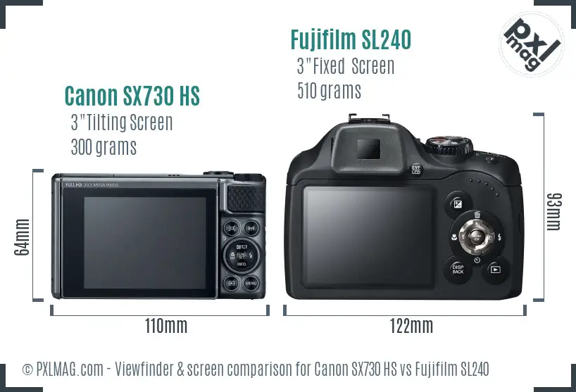 Canon SX730 HS vs Fujifilm SL240 Screen and Viewfinder comparison