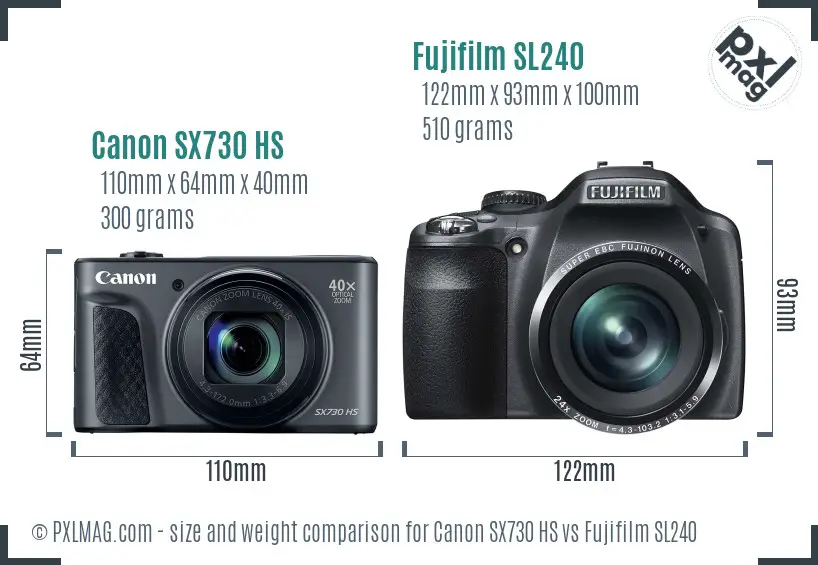 Canon SX730 HS vs Fujifilm SL240 size comparison