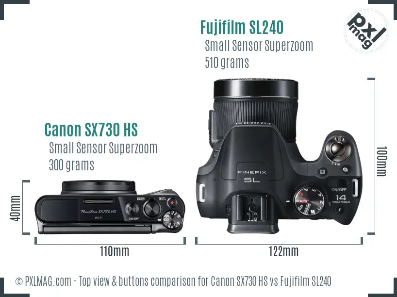Canon SX730 HS vs Fujifilm SL240 top view buttons comparison