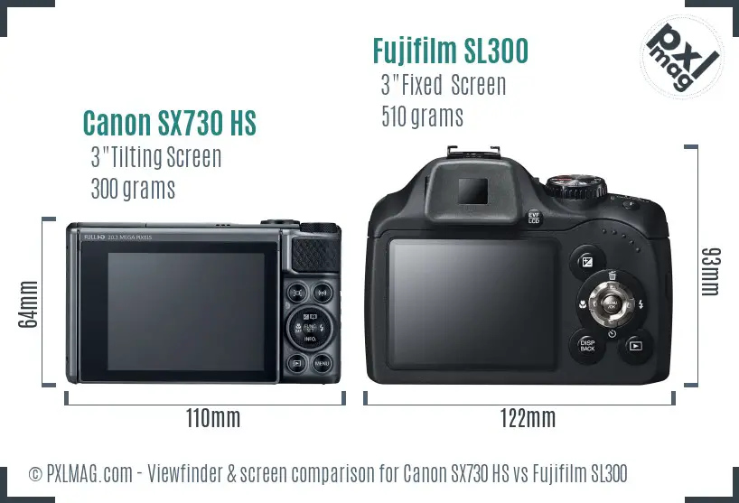 Canon SX730 HS vs Fujifilm SL300 Screen and Viewfinder comparison