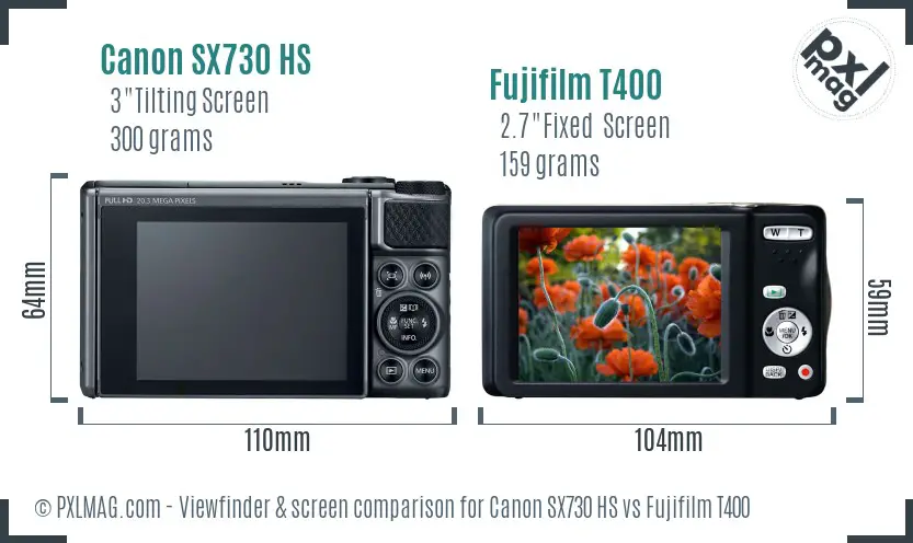 Canon SX730 HS vs Fujifilm T400 Screen and Viewfinder comparison Canon SX730 HS vs Fujifilm T400 Screen and Viewfinder comparison