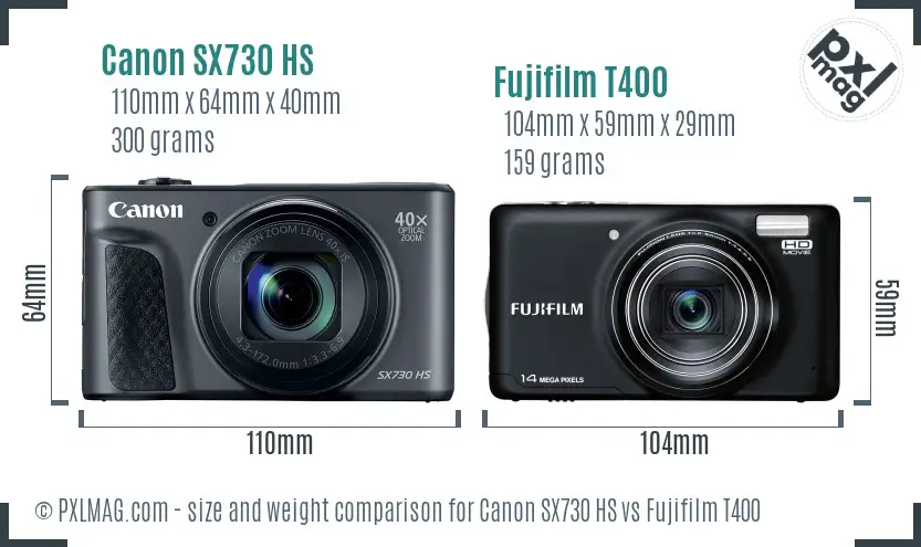 Canon SX730 HS vs Fujifilm T400 size comparison Canon SX730 HS vs Fujifilm T400 size comparison