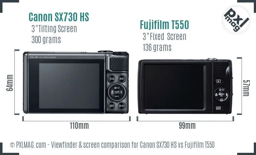 Canon SX730 HS vs Fujifilm T550 Screen and Viewfinder comparison