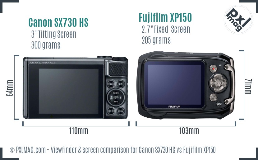 Canon SX730 HS vs Fujifilm XP150 Screen and Viewfinder comparison