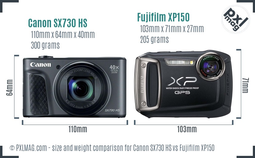 Canon SX730 HS vs Fujifilm XP150 size comparison Canon SX730 HS vs Fujifilm XP150 size comparison