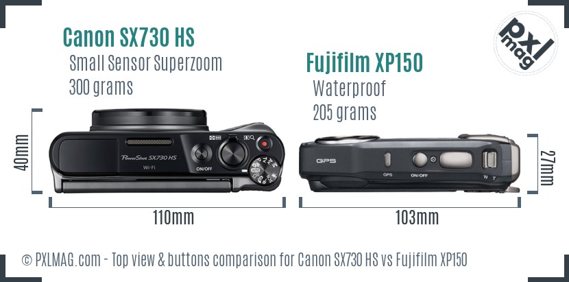 Canon SX730 HS vs Fujifilm XP150 top view buttons comparison