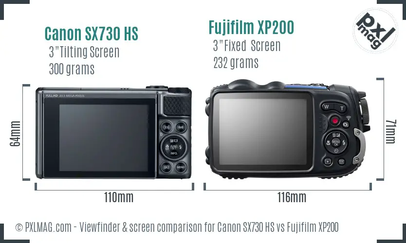 Canon SX730 HS vs Fujifilm XP200 Screen and Viewfinder comparison