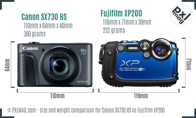 Canon SX730 HS vs Fujifilm XP200 size comparison