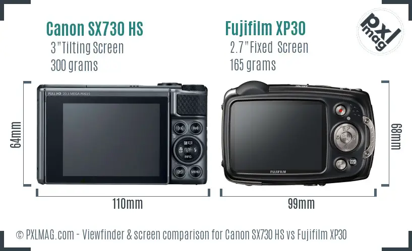 Canon SX730 HS vs Fujifilm XP30 Screen and Viewfinder comparison