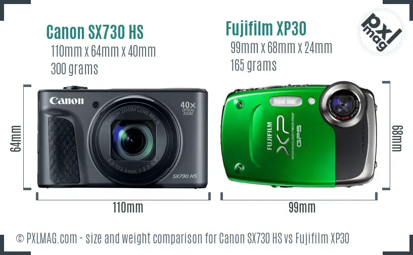 Canon SX730 HS vs Fujifilm XP30 size comparison