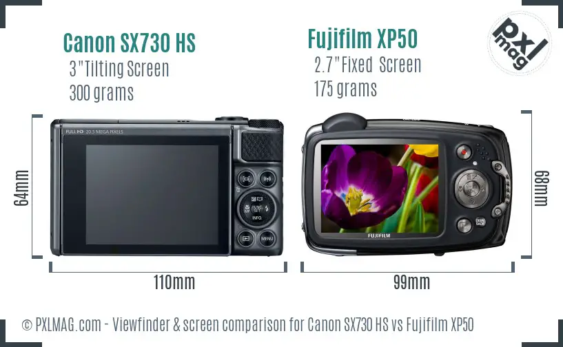 Canon SX730 HS vs Fujifilm XP50 Screen and Viewfinder comparison