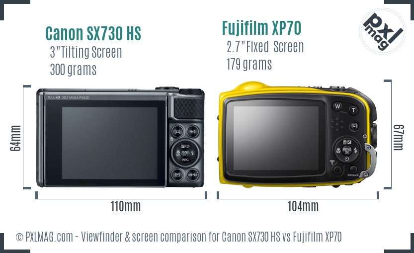 Canon SX730 HS vs Fujifilm XP70 Screen and Viewfinder comparison