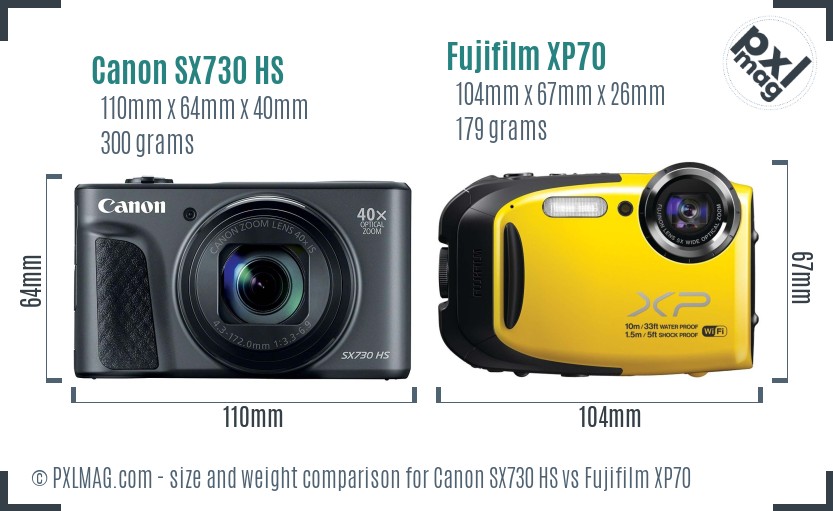 Canon SX730 HS vs Fujifilm XP70 size comparison