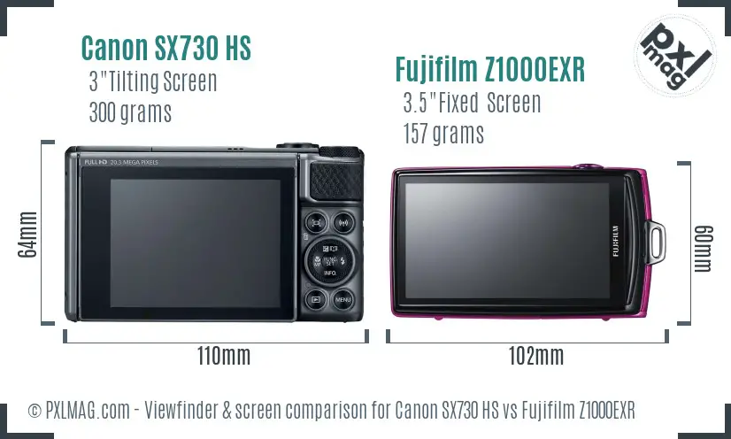 Canon SX730 HS vs Fujifilm Z1000EXR Screen and Viewfinder comparison