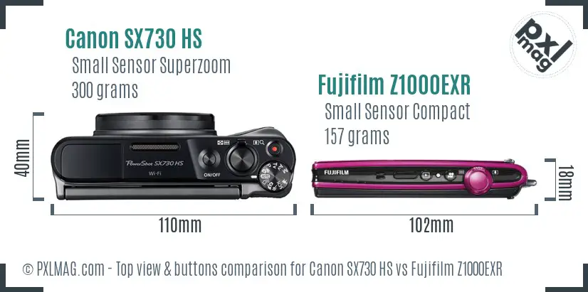 Canon SX730 HS vs Fujifilm Z1000EXR top view buttons comparison