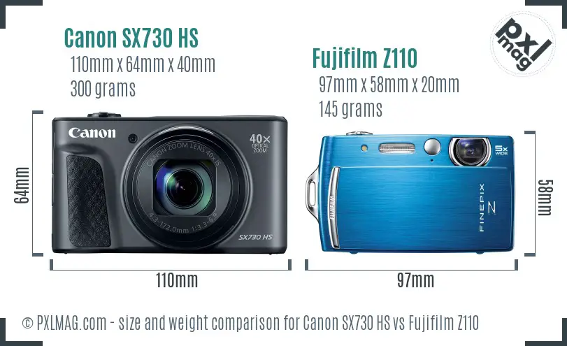 Canon SX730 HS vs Fujifilm Z110 size comparison