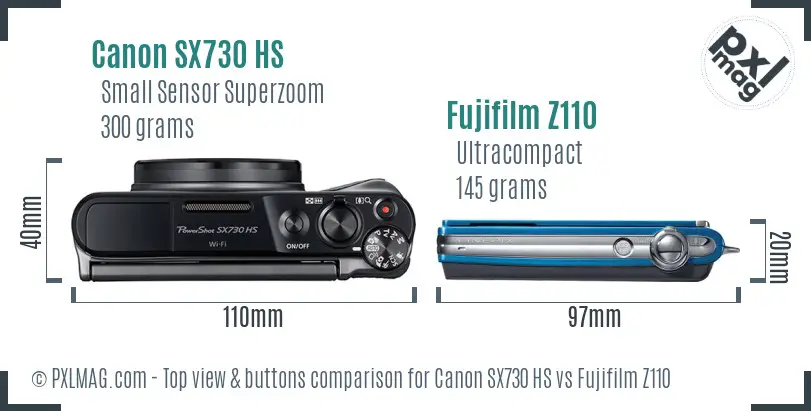 Canon SX730 HS vs Fujifilm Z110 top view buttons comparison