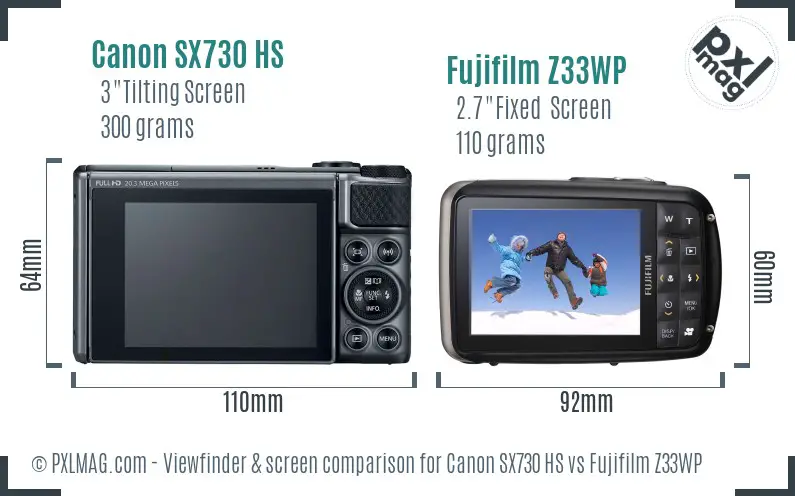 Canon SX730 HS vs Fujifilm Z33WP Screen and Viewfinder comparison